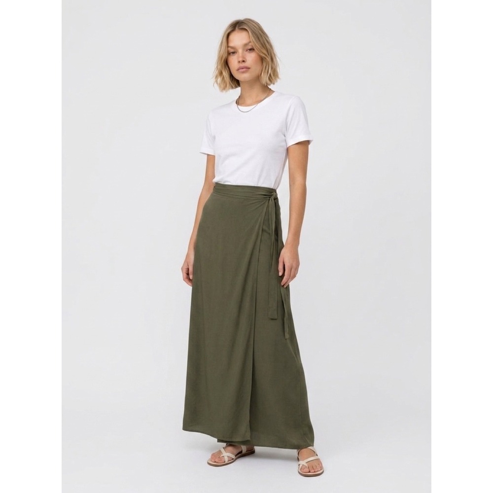 NWT Forever 21 Contemporary Wrap Maxi Skirt Olive Green Womens Small Boho Earthy